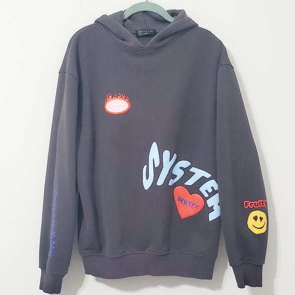 White Fox Boutique Graphic Oversized Hoodie Charcoal Women Medium - Picture 2 of 11